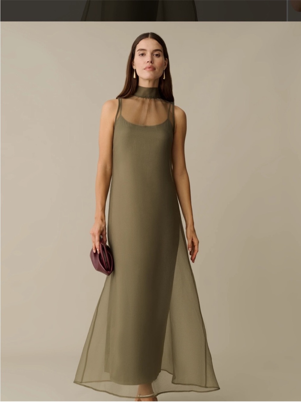 CAARA Alette Organza Maxi Dress  Sleeveless High-Neck Back Bow in Grey Moss NEW - Picture 14 of 14